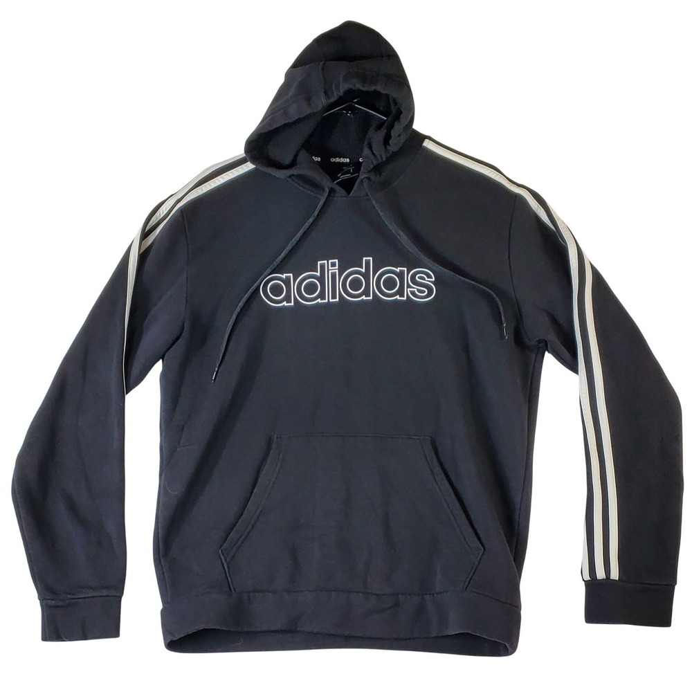 Adidas Black Hooded Sweatshirt‎ with White Stripes Women's Medium